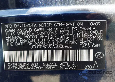 2010 Lexus Is 250 from USA, damaged, VIN JTHCF5C2XA5038960